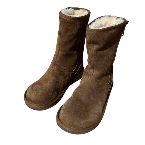 UGG Australia Mayfaire Chestnut Brown Leather & Sheepskin Zip Boots Size 7 - Picture 5 of 8